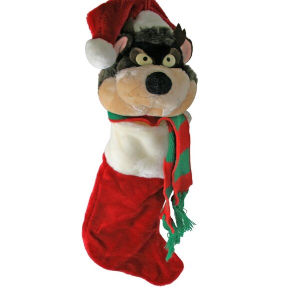 Looney Tunes Taz Plush Head Christmas Stocking 26" Red & White Plush With Scarf - Picture 1 of 6